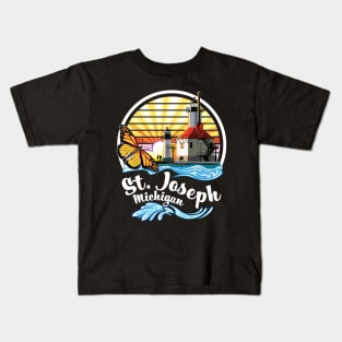 St. Joseph Michigan Lighthouses and Monarch Butterfly Kids T-Shirt